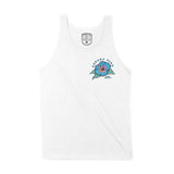 Asbury Park Hibiscus Blue Tank Top in White - front view
