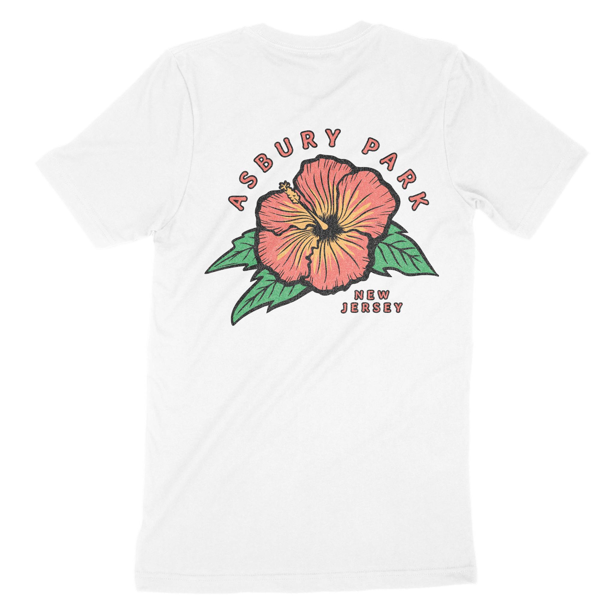 Asbury Park Hibiscus Red T-Shirt in White - back view