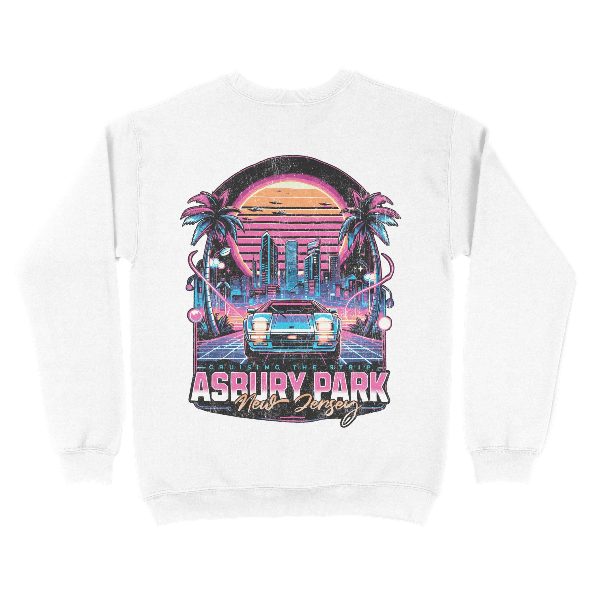 Asbury Park Synthwave Drive Crewneck in White - back view
