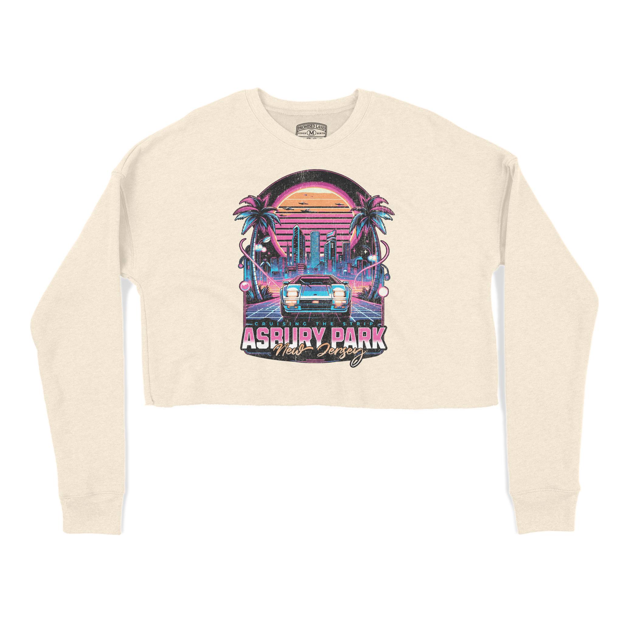 Asbury Park Synthwave Drive Cropped Crew in Natural - front view