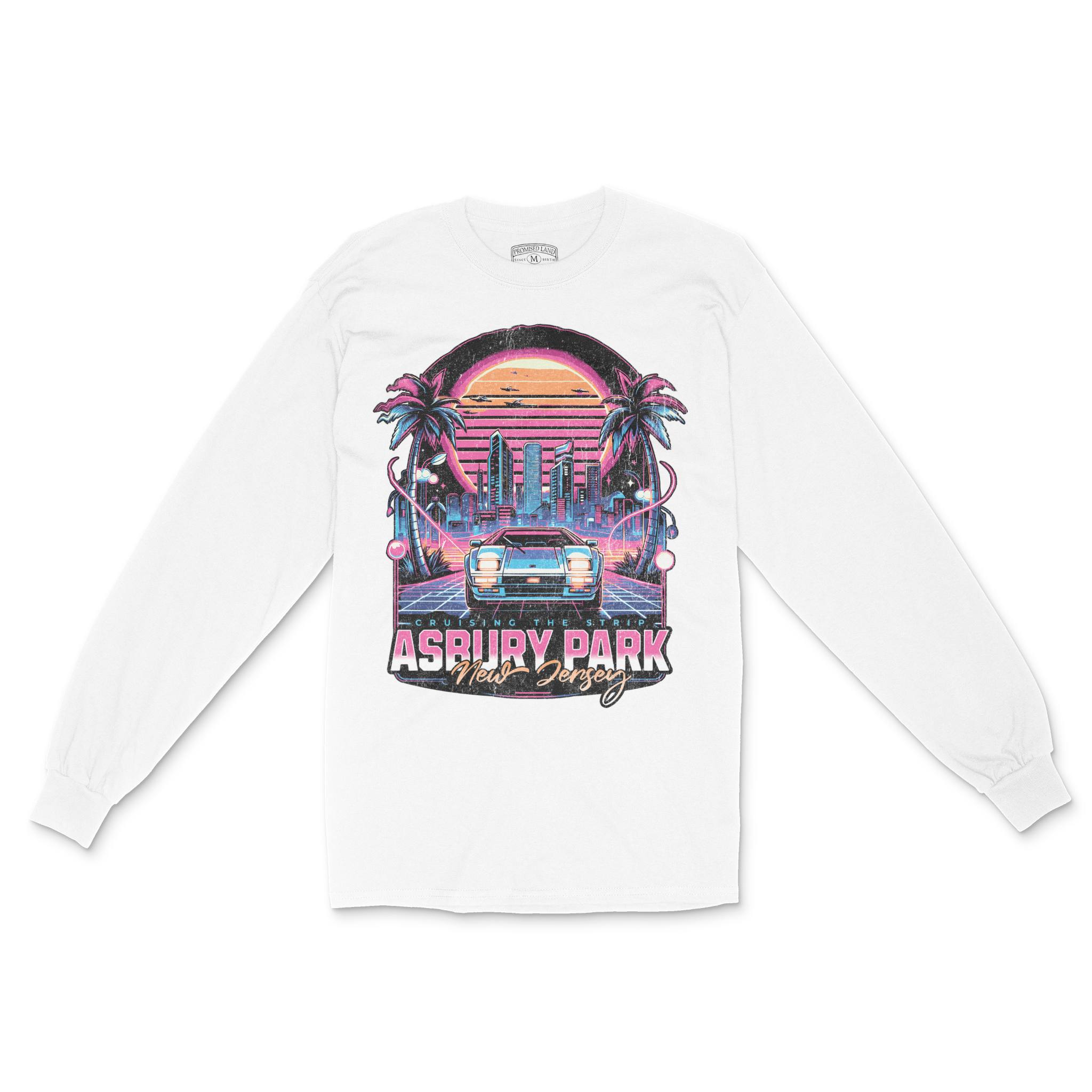 Asbury Park Synthwave Drive Longsleeve in White - front view