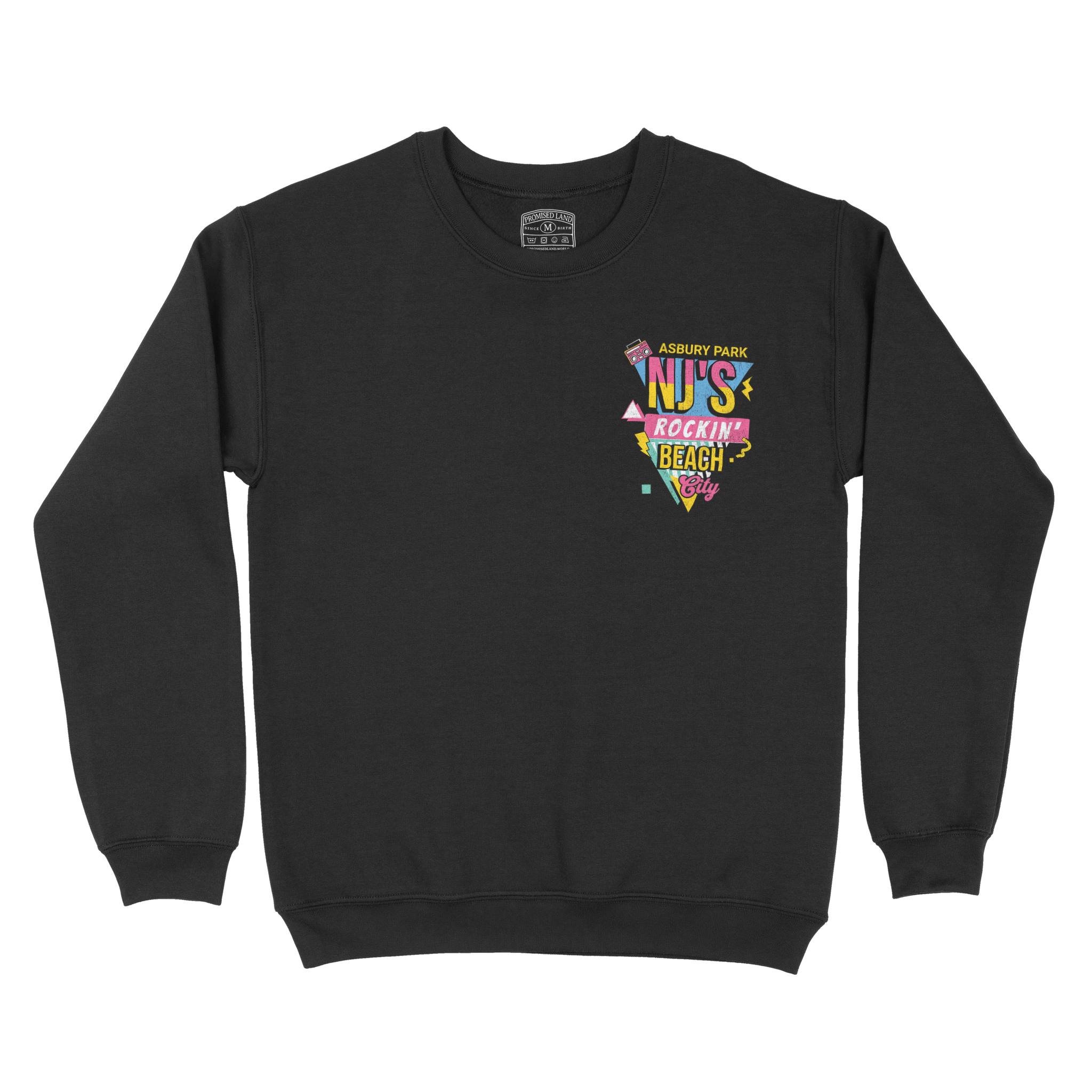 Asbury Park Rockin Beach City Crewneck in Black - front view