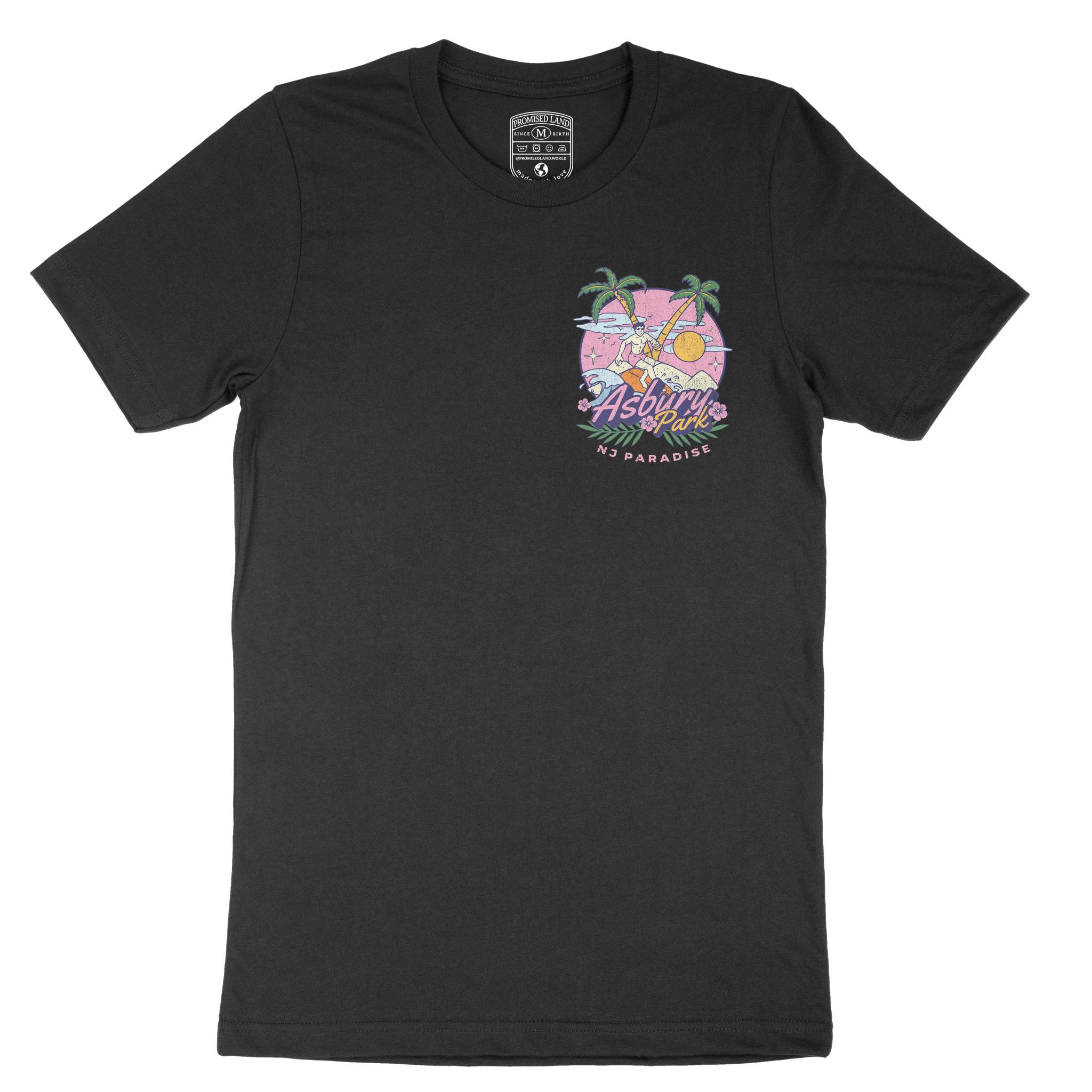 Asbury Park NJ Paradise Surfer T-Shirt in Black - front view