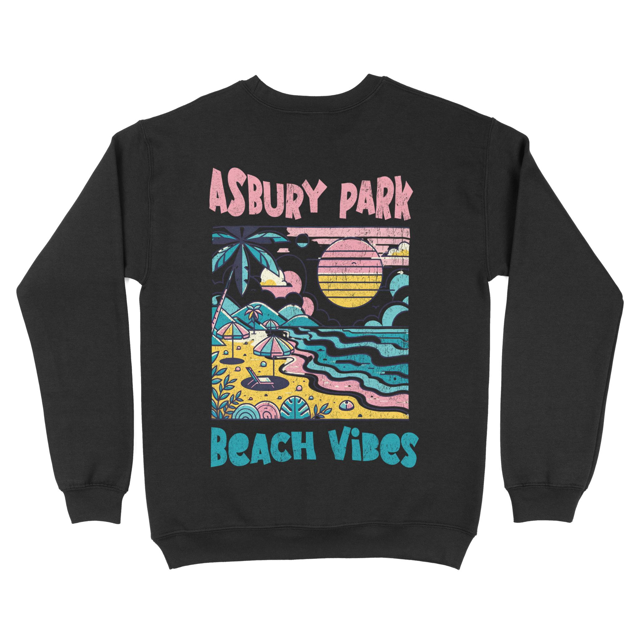 Asbury Park Beach Vibes Crewneck in Black - back view