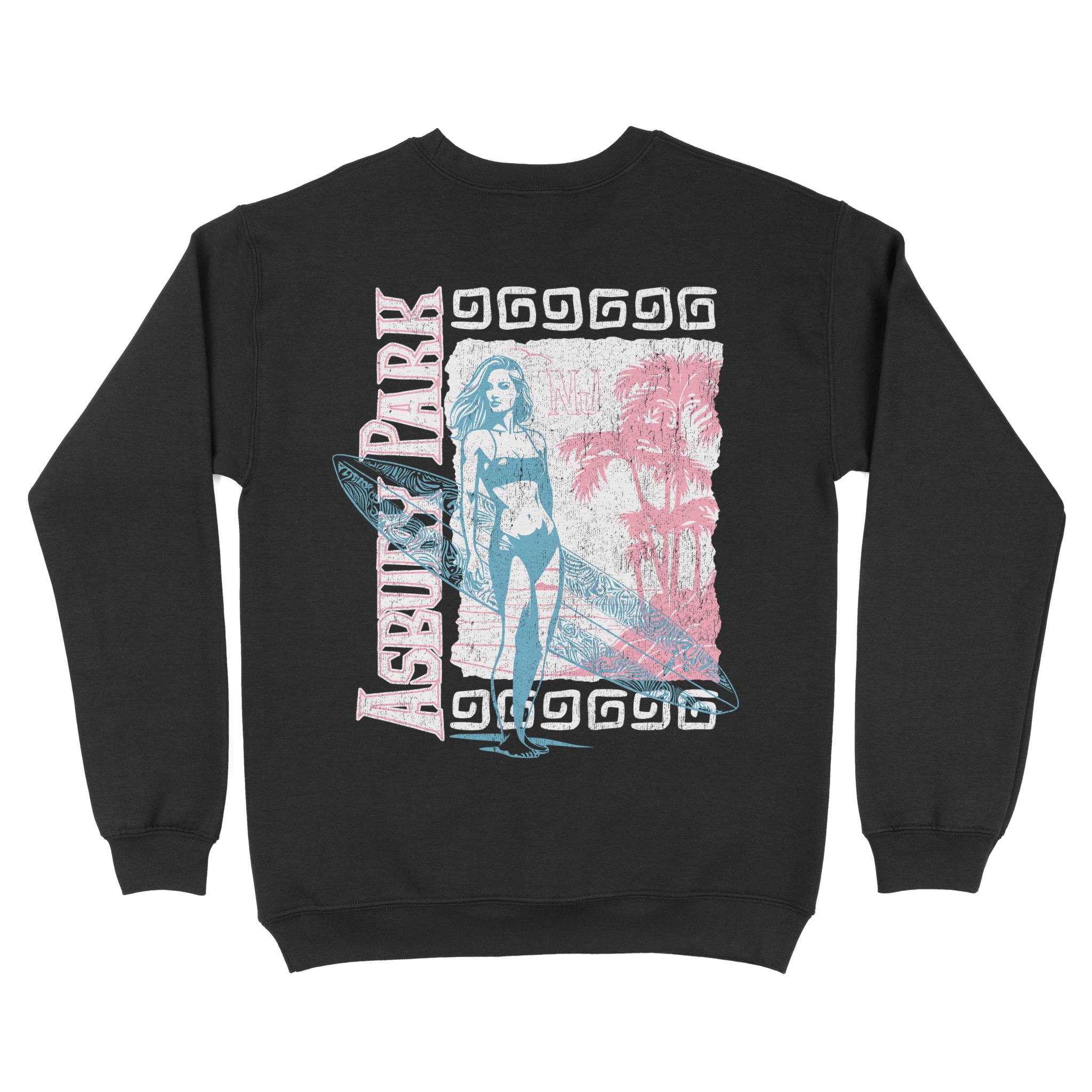 Asbury Park Pinup Palms Crewneck in Black - back view