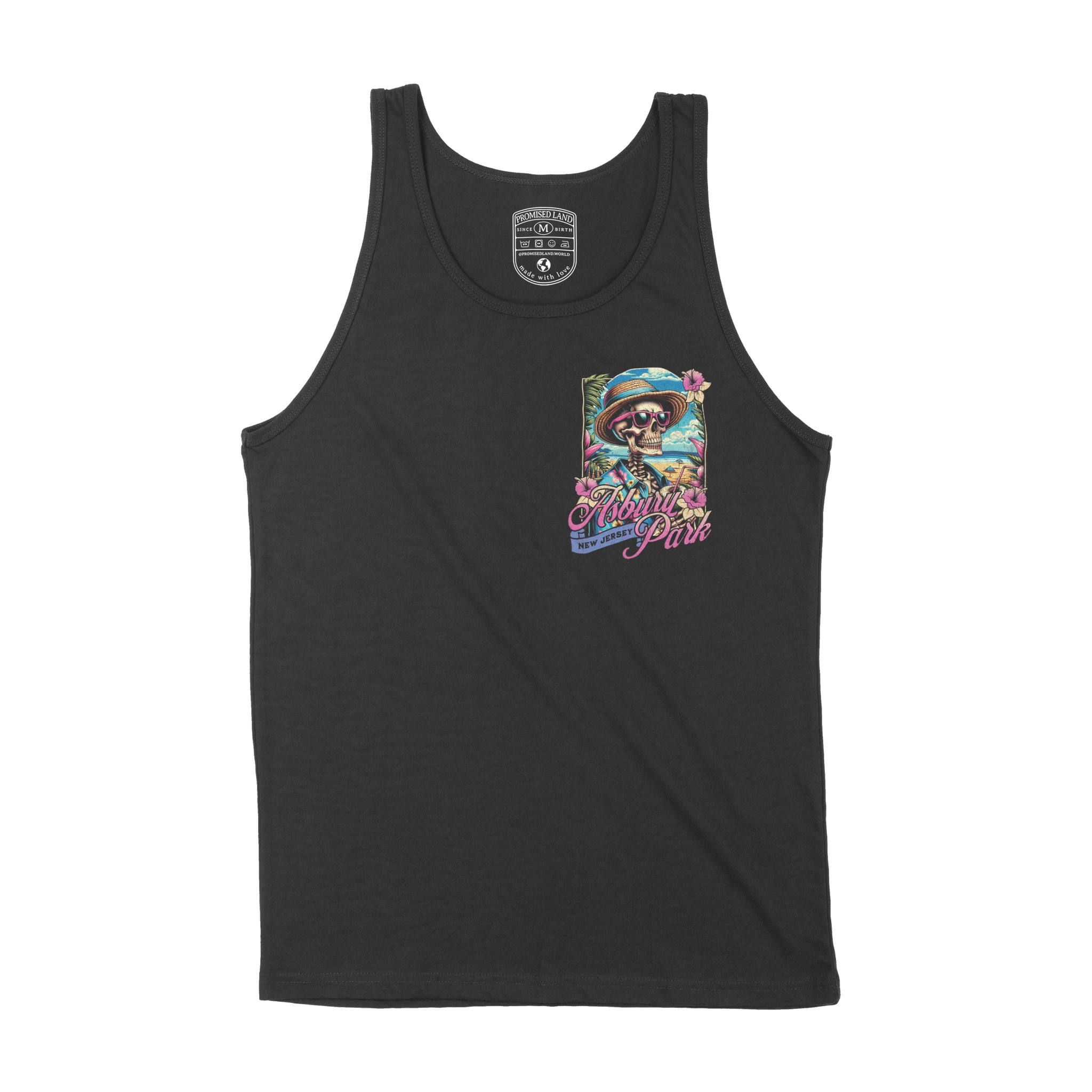 Asbury Park Surf Skeleton Tank Top in Black - front view