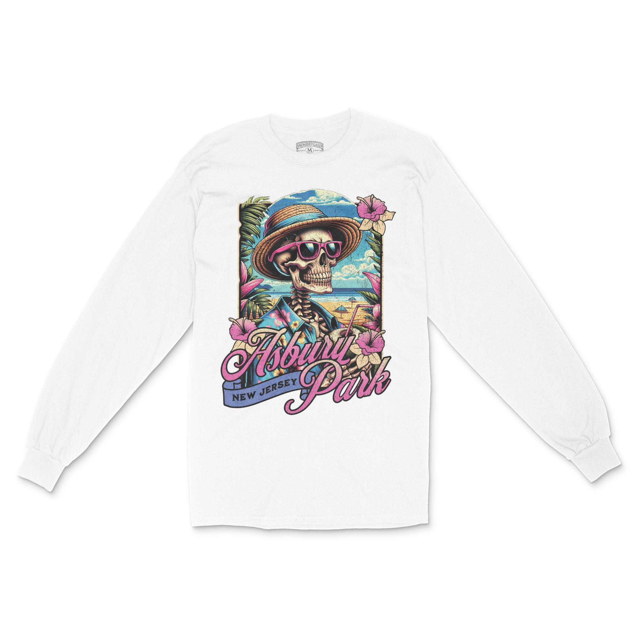Asbury Park Surf Skeleton Longsleeve in White - front view