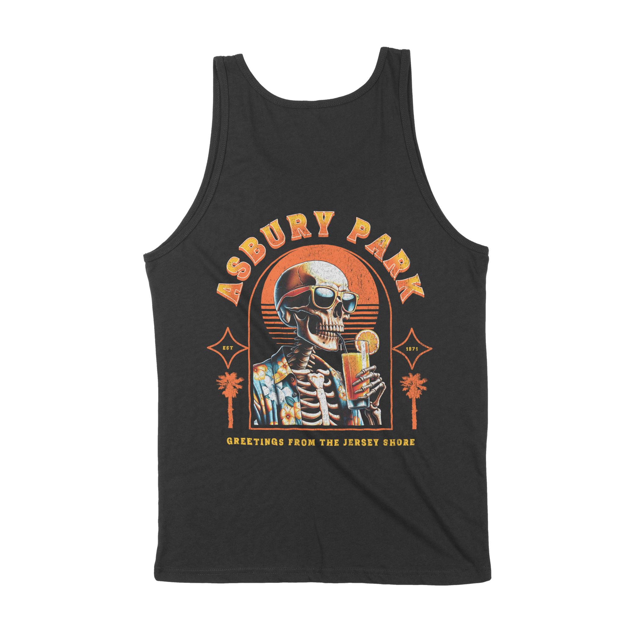 Asbury Park Cocktail Skeleton Tank Top in Black - back view