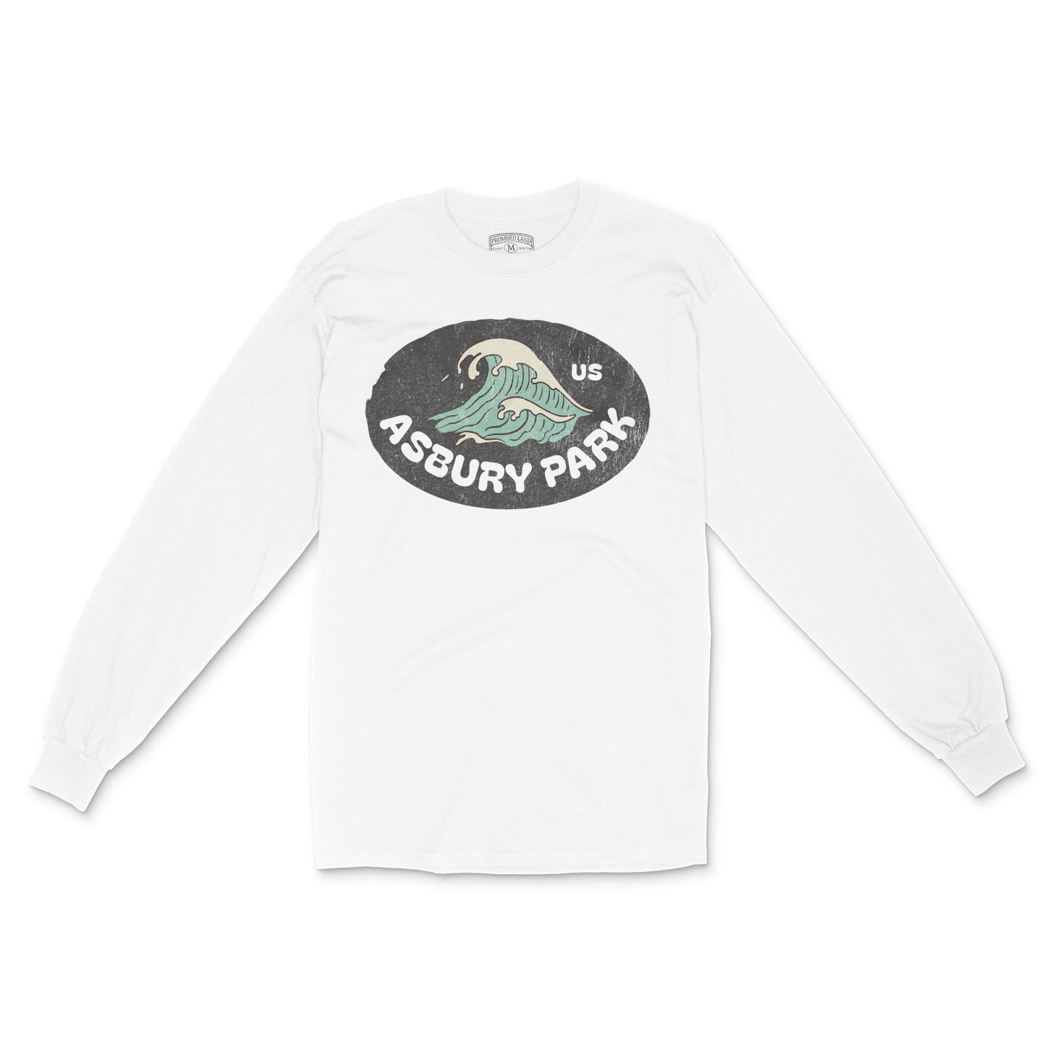 Asbury Park Wave Oval Longsleeve in White - front view