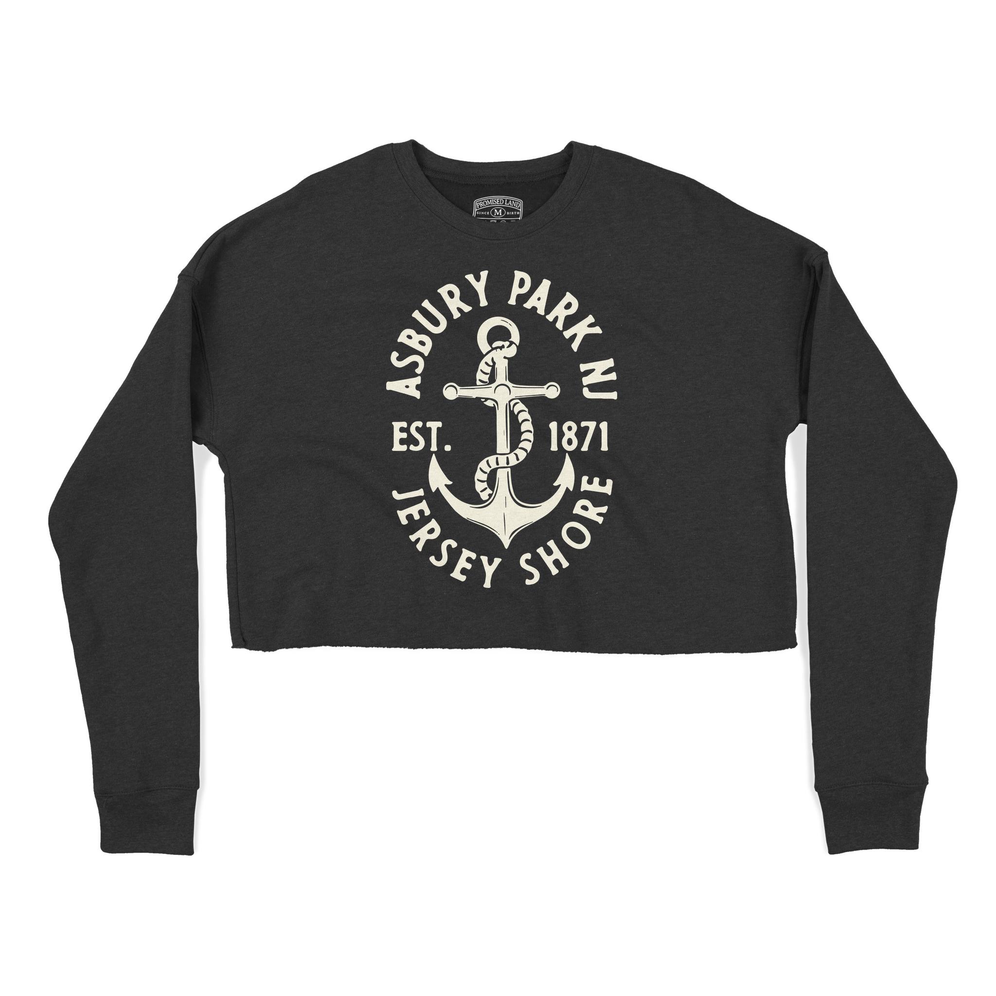 Asbury Park Anchor 1871 Cropped Crew in Black - front view